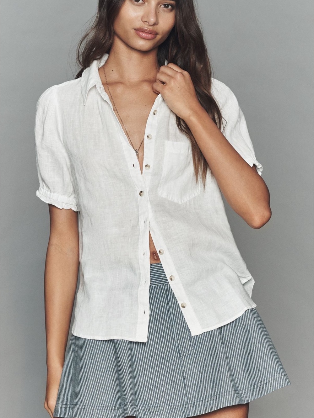 Pilcro European Linen Puff-Sleeve Blouse